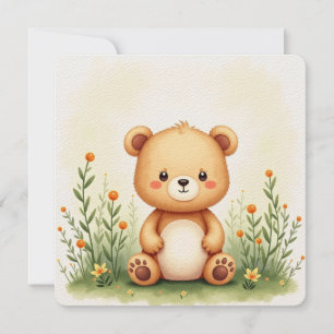 Watercolor Painting Card of a Cute, Small Bear