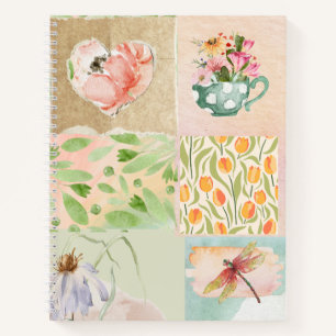 Watercolor painting collage Scrapbook style Floral Notebook