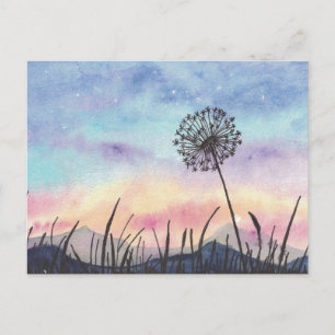 Watercolor Painting Dandelion Postcard