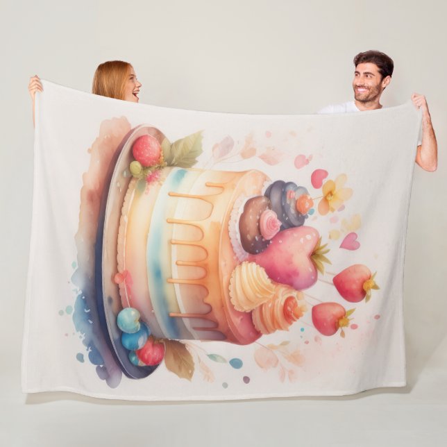 Watercolor Painting Decorated Cake Fleece Blanket (In Situ)
