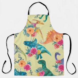 Watercolor painting dinosaurs pattern. Seamless ba Apron