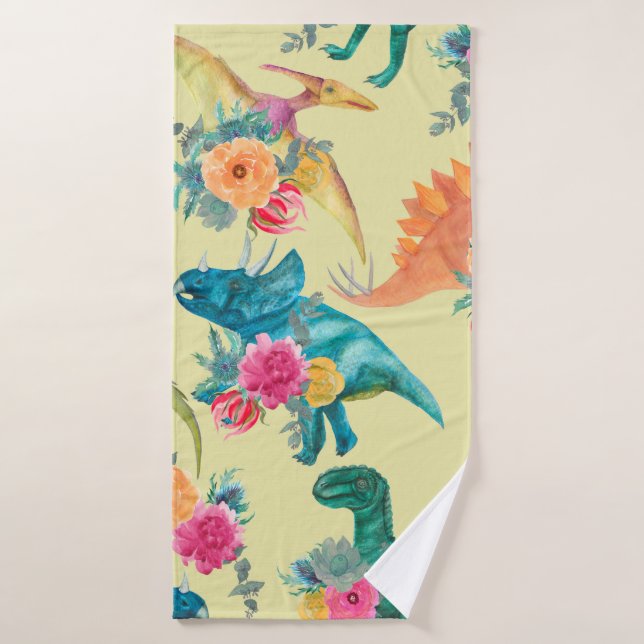 Watercolor painting dinosaurs pattern. Seamless ba Bath Towel (Bath Towel)