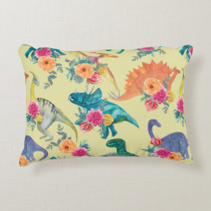 Watercolor painting dinosaurs pattern. Seamless ba Decorative Cushion