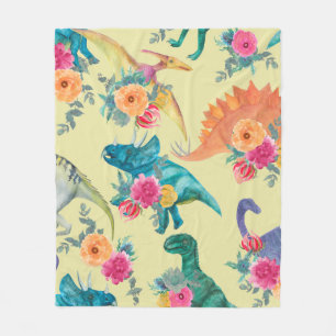 Watercolor painting dinosaurs pattern. Seamless ba Fleece Blanket