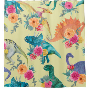 Watercolor painting dinosaurs pattern. Seamless ba Shower Curtain
