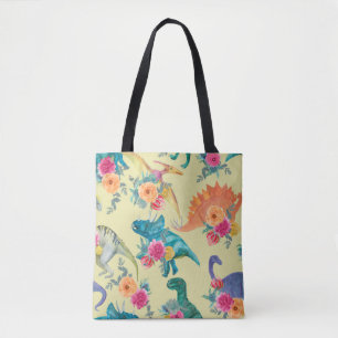 Watercolor painting dinosaurs pattern. Seamless ba Tote Bag