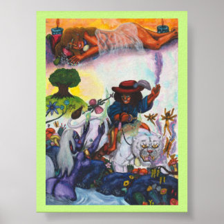 Watercolor Painting Eros ride Aurora Lioness Dream Poster