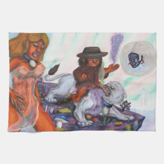 Watercolor Painting Eros rides Aurora Lioness Love Tea Towel