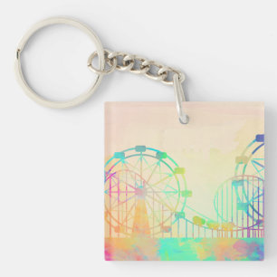 Watercolor Painting Ferris Wheel Fairground Art Key Ring