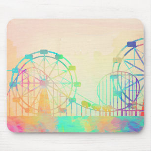 Watercolor Painting Ferris Wheel Fairground Art Mouse Mat