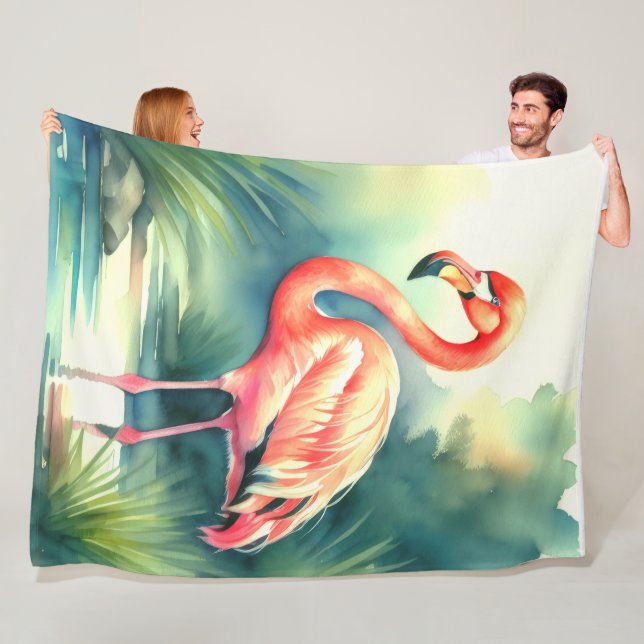 Watercolor Painting Flamingo Fleece Blanket (In Situ)