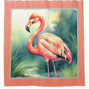Watercolor Painting Flamingo Shower Curtain