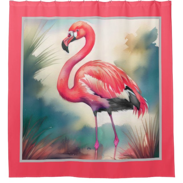 Watercolor Painting Flamingo Shower Curtain (Front)