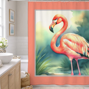Watercolor Painting Flamingo Shower Curtain