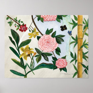 WATERCOLOR PAINTING - Flowers and Butterflies Poster