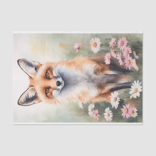 Watercolor Painting Fox With Daisy flowers Tissue Paper (Front)