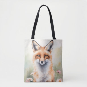 Watercolor Painting Fox With Daisy flowers Tote Bag