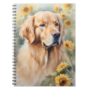 Watercolor Painting Golden Retriever and Sunflower Notebook