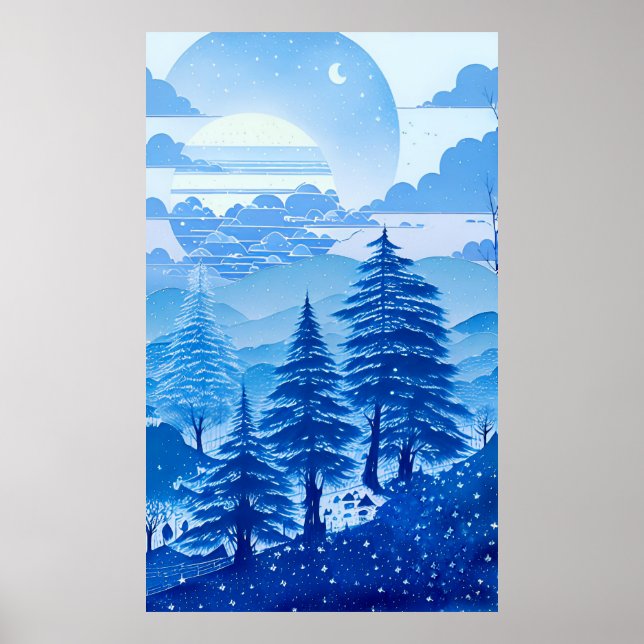 Watercolor painting in blue pastel calm colours 1 poster (Front)