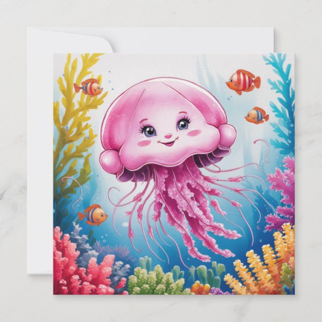 Watercolor painting jellyfish invitation (Front)