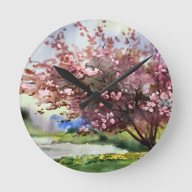 Watercolor Painting Landscape Round Clock (Front)