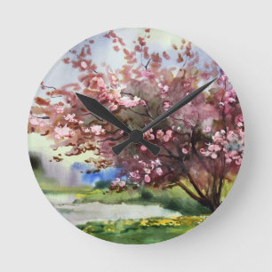 Watercolor Painting Landscape Round Clock