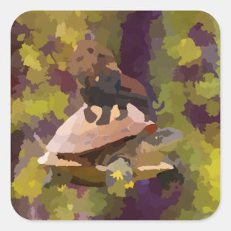 watercolor painting lion on turtle shell square sticker