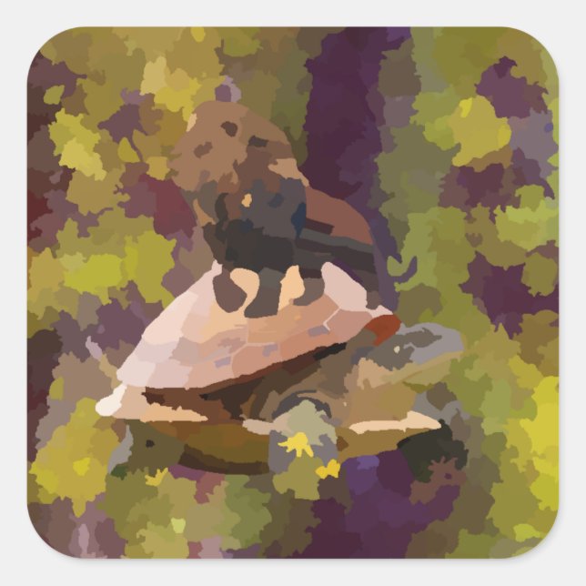 watercolor painting lion on turtle shell square sticker (Front)