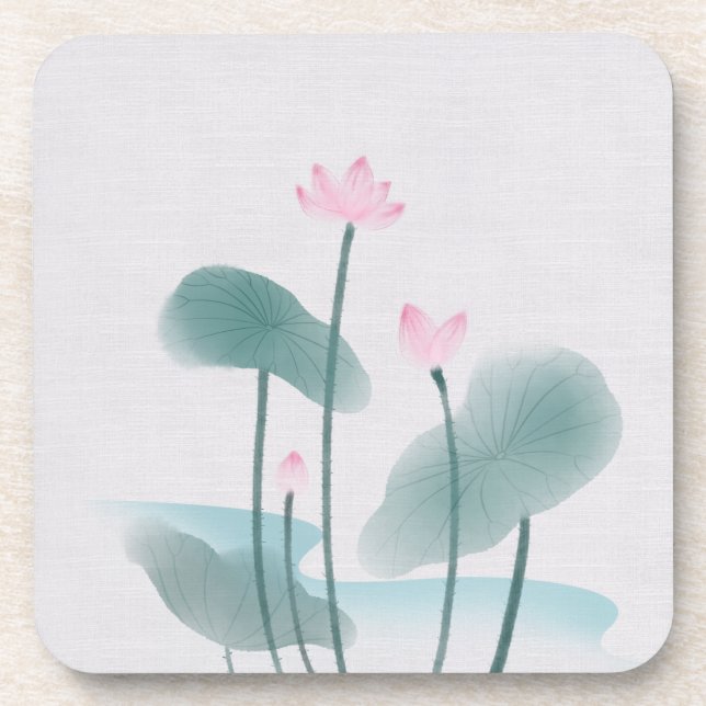 Watercolor Painting Lotus Floral Coaster (Front)
