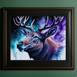Watercolor Painting Majestic Elk 5:4 Poster