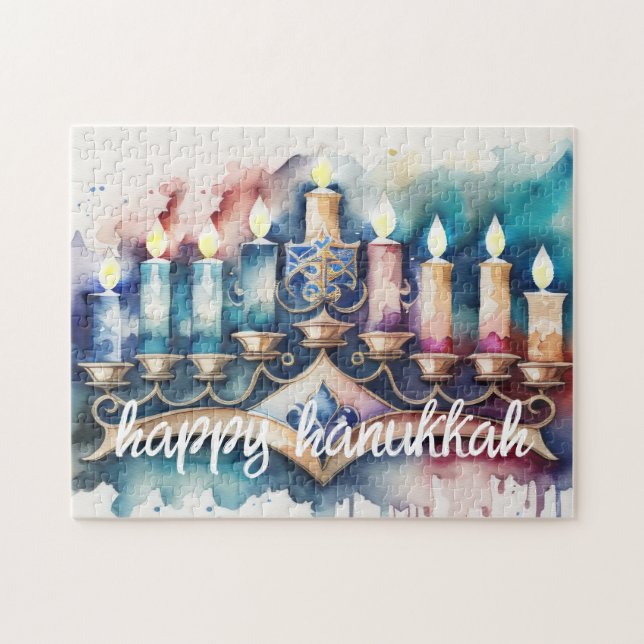 Watercolor Painting Menorah Happy Hanukkah Jigsaw Puzzle (Horizontal)