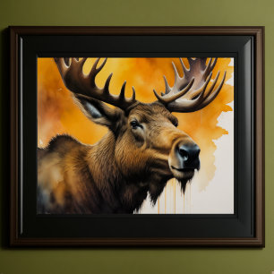 Watercolor Painting Moose 5:4 Poster