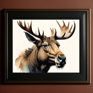 Watercolor Painting Moose 5:4 Poster