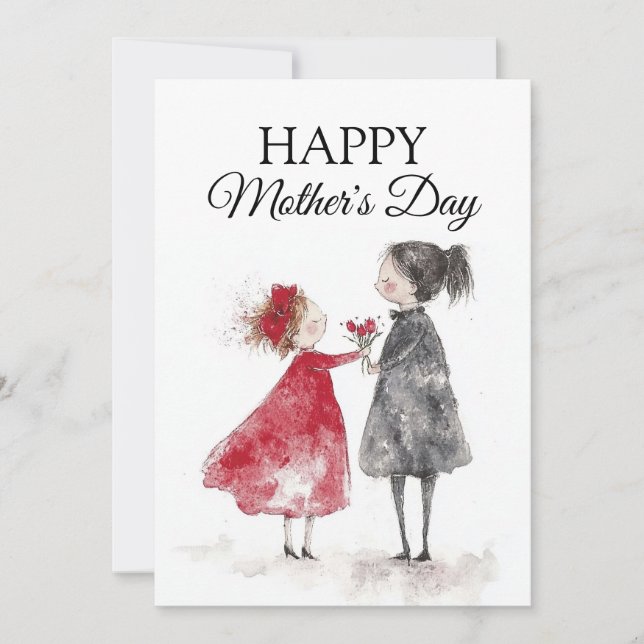 Watercolor Painting Mother's Day Holiday Card (Front)