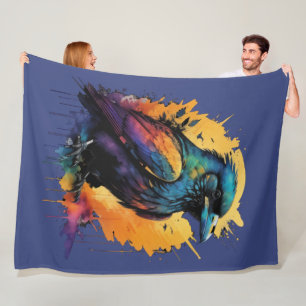 Watercolor Painting Multi Coloured Raven/Crow Fleece Blanket