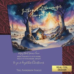 Watercolor Painting Nativity Scene Foil Holiday Card