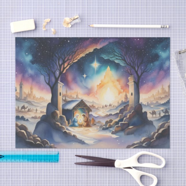Watercolor Painting Nativity Scene Tissue Paper (Craft)