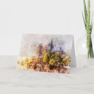 Watercolor Painting Notre Dame Cathedral Sunrise Thank You Card