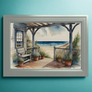Watercolor Painting Ocean View Front Porch Poster
