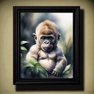 Watercolor Painting of a Baby Gorilla 5:4 Poster