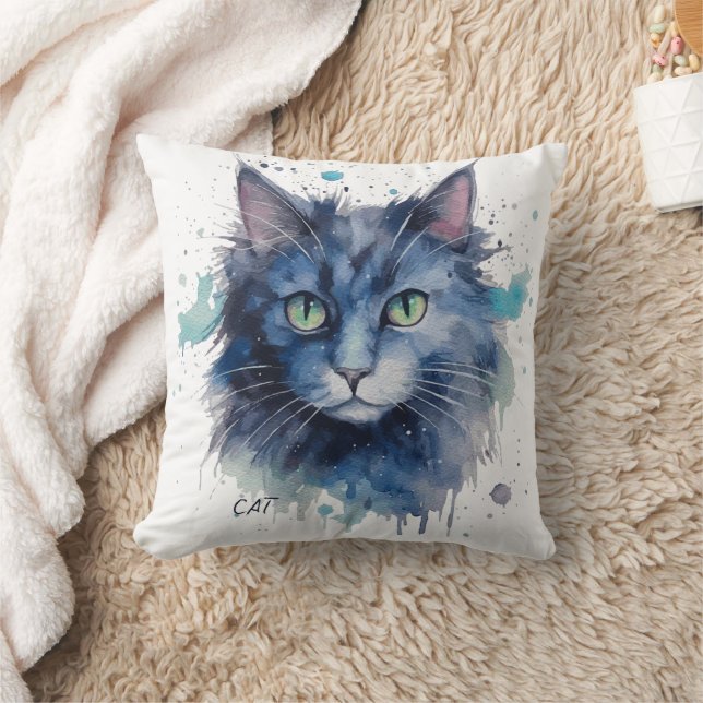 Watercolor painting of a cat's face cushion (Blanket)
