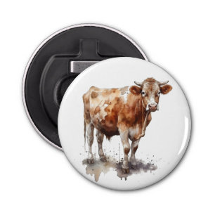 watercolor painting of a cow in a pasture bottle opener