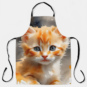 Watercolor painting of a cute orange cat apron