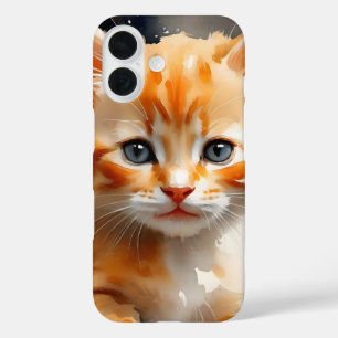 Watercolor painting of a cute orange cat iPhone 16 case