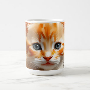 Watercolor painting of a cute orange cat coffee mug