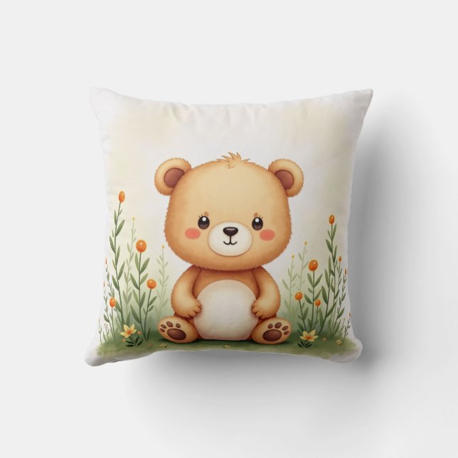 Watercolor Painting of a Cute, Small Bear Cushion (Back)