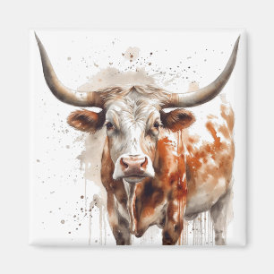 watercolor painting of a longhorn cow  magnet