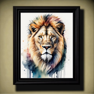 Watercolor Painting of a Male Lion 5:4 Poster