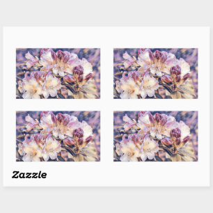 Watercolor painting of a purple azeea blossom bran rectangular sticker