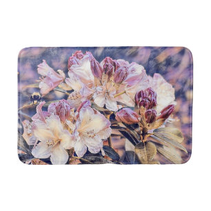 Watercolor painting of a purple cherry blossom bat bath mat